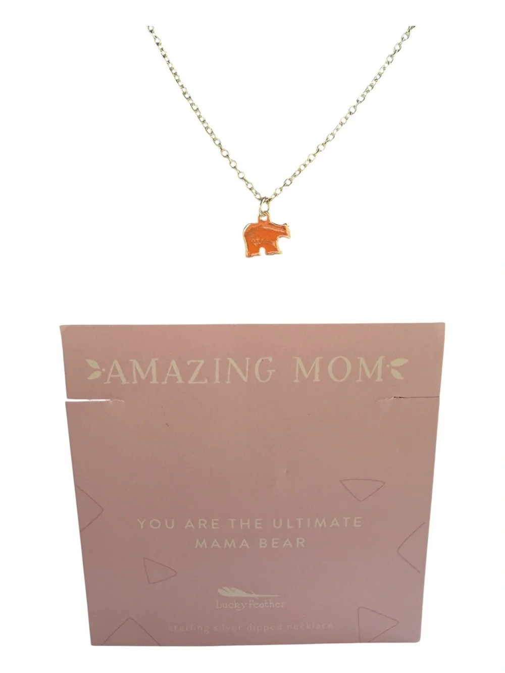 Lucky Feather Amazing Mom Mama Bear Sterling Silver Dipped Necklace NWT Gift